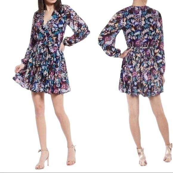 NWT Badgley Mischka Long Sleeve Alison Mini Dress in Floral Print Size 4 - Picture 4 of 8